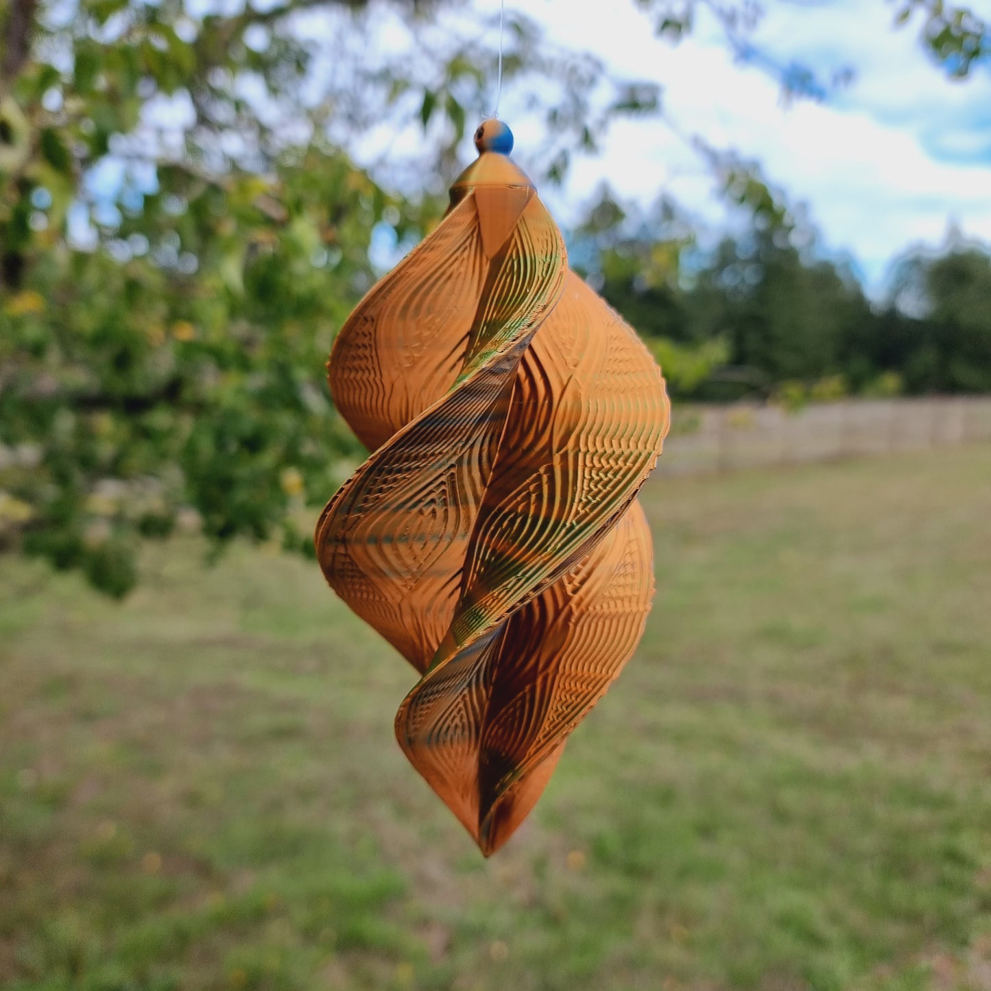 Small - Wave Pattern Spinner - Copper Blue Green - Length: 17cm/6.7"