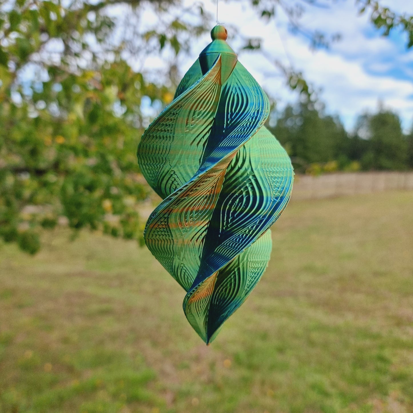 Small - Wave Pattern Spinner - Copper Blue Green - Length: 17cm/6.7"