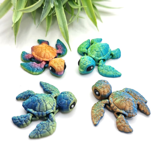 Turtle Baby - 3D Printed - Articulated Multi Colored Fidget Toy - Sensory Gift - Ocean Critters