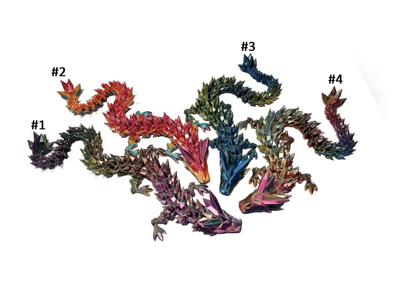 Large Long - 3D Printed Crystal Dragons - Articulated