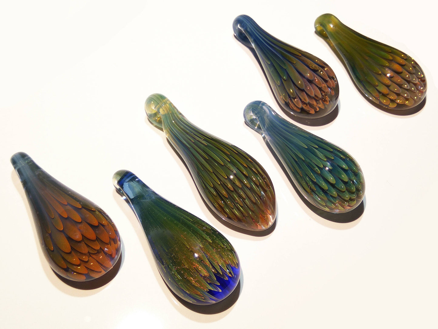 Glass Necklace Pendant - Handmade Jewelry - Blown Glass - Gold Flower - Jade Green - Teardrop - Gold Shimmer - Art