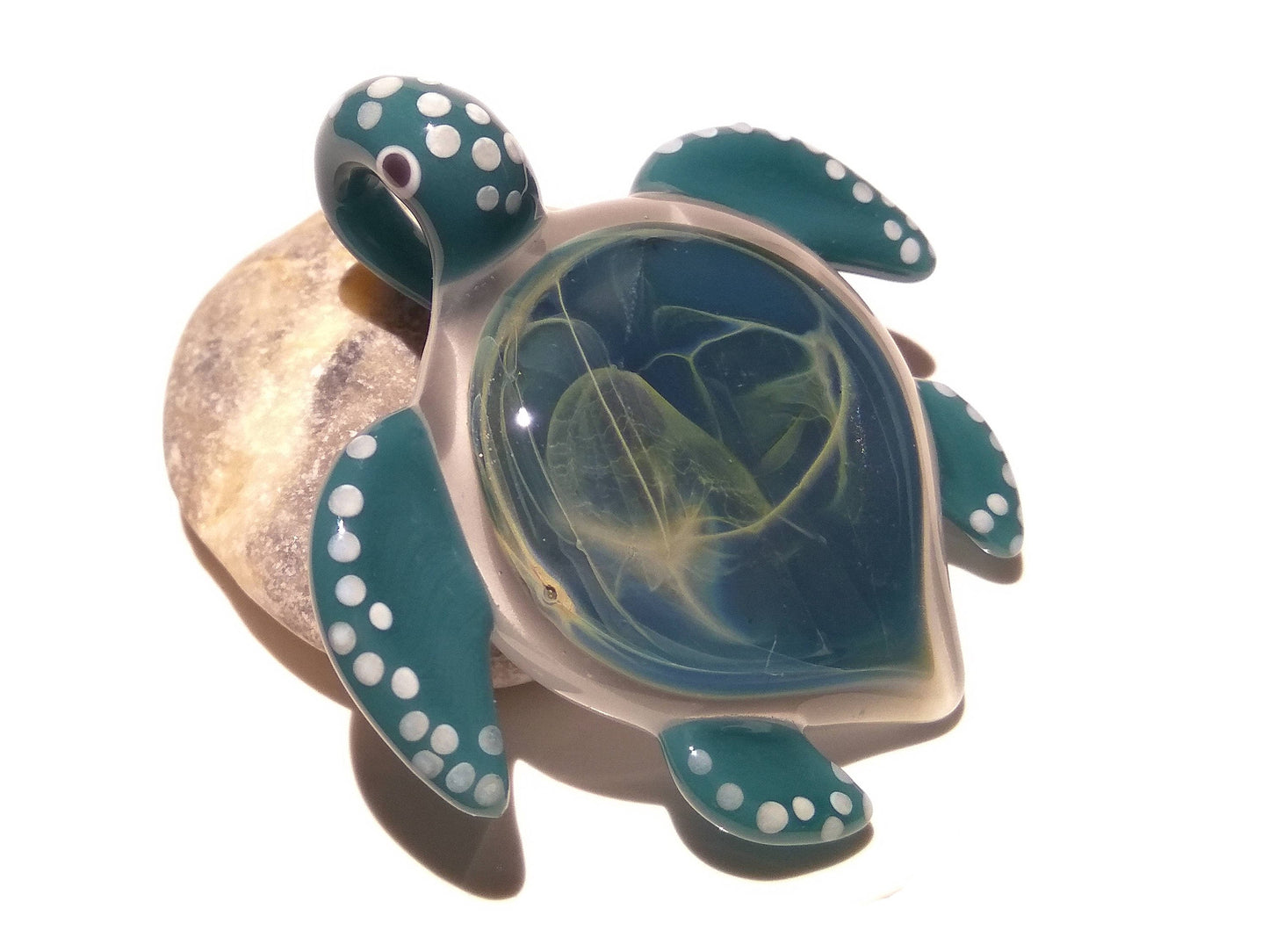 Star Galaxy Turtle Pendant - Glass Pendant - Glass Jewelry - Glass Art - Turtle - Blown Glass - Artist Signed - Details of Pure Silver