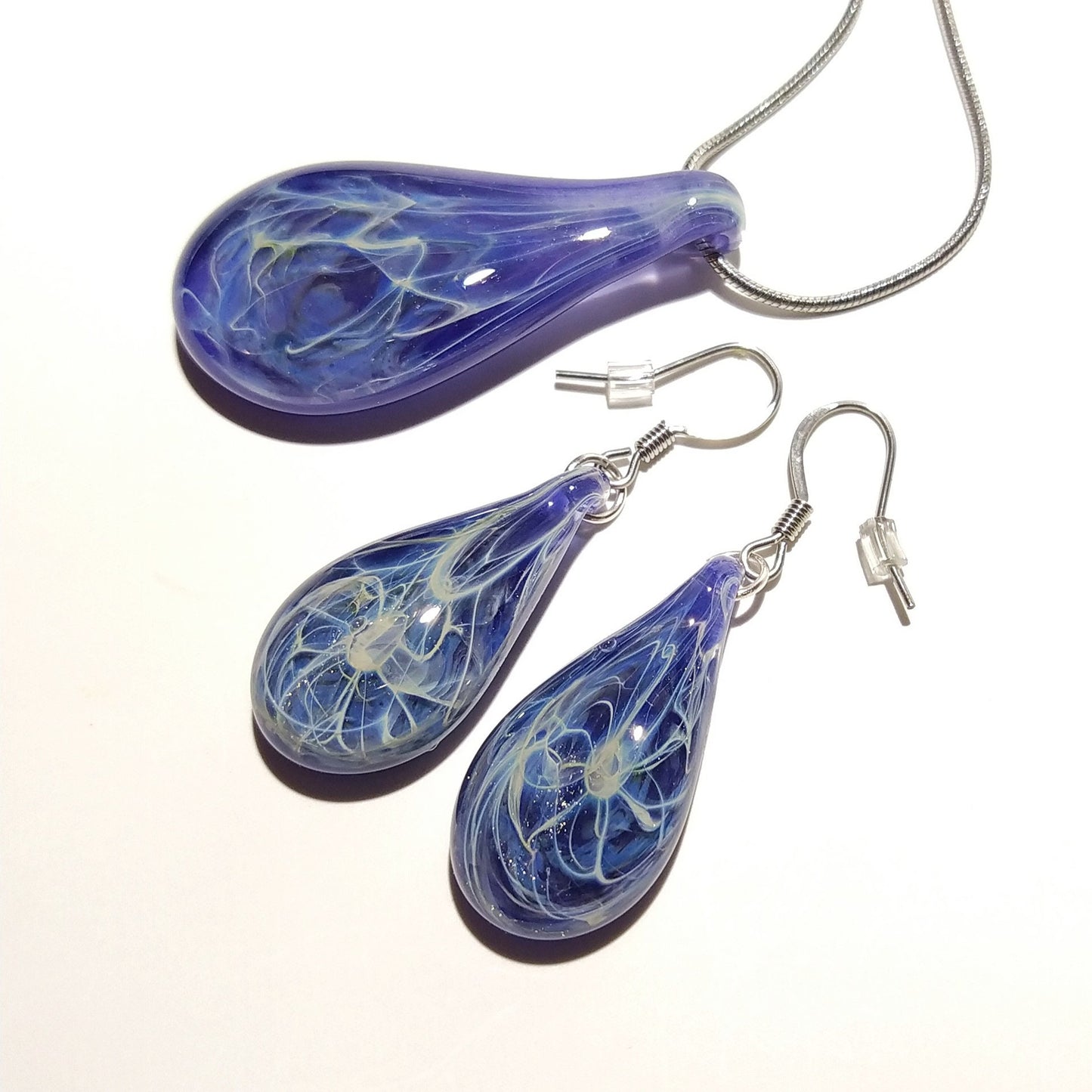 Purple Amethyst Teardrops -Glass Necklace & Earring Set -Perfect Gift -Trending Jewelry -Handmade Glass -Raindrops - Blown Glass