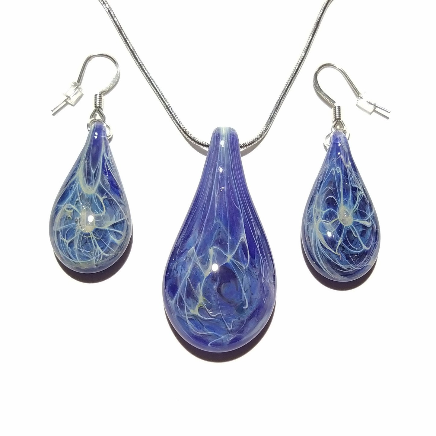 Purple Amethyst Teardrops -Glass Necklace & Earring Set -Perfect Gift -Trending Jewelry -Handmade Glass -Raindrops - Blown Glass