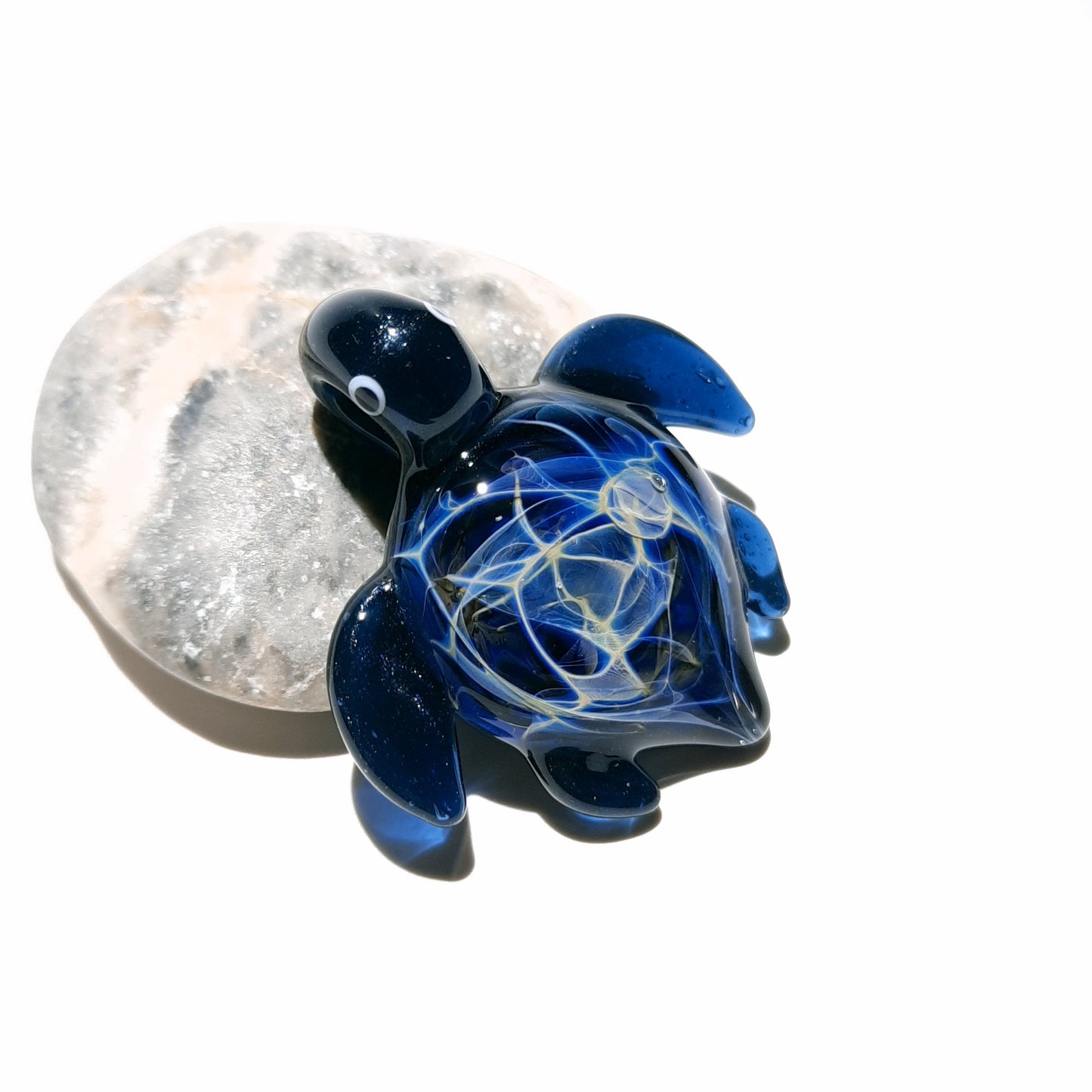 Glass Turtle - Baby Midnight Starburst Turtle Pendant - Glass Pendant - Glass Jewelry - Blown Glass - Artist Signed - Details of Silver
