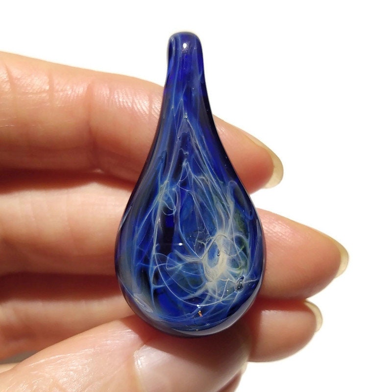 Cobalt Blue Raindrop Pendant, Hand Blown Glass Necklace, A Perfect Handmade Birthday Gift, Lightning, Teardrop Jewelry, Unique Trending Art