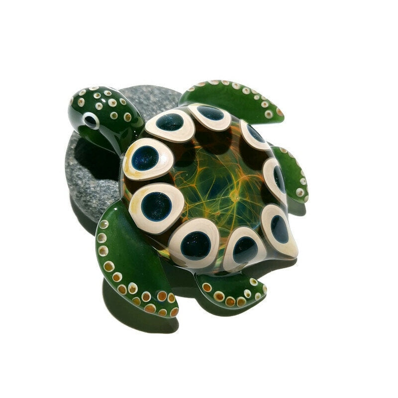 Blown Glass Turtle - Emerald Green Tribal - Pendant - Glass Art - Sea Turtle - Handmade - Unique Jewelry - Cute -Turtle Necklace -Gift Ideas