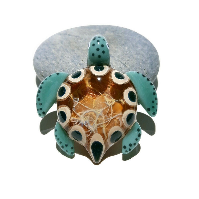 Blown Glass Turtle - Golden Waters Tribal - Pendant - Glass Art - Sea Turtle - Handmade - Unique Jewelry - Cute -Turtle Necklace -Gift Ideas