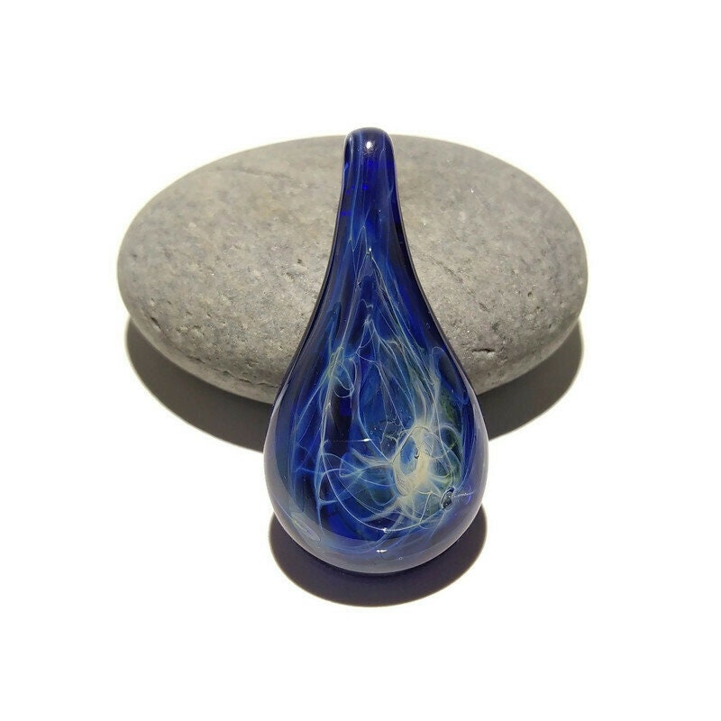 Cobalt Blue Raindrop Pendant, Hand Blown Glass Necklace, A Perfect Handmade Birthday Gift, Lightning, Teardrop Jewelry, Unique Trending Art