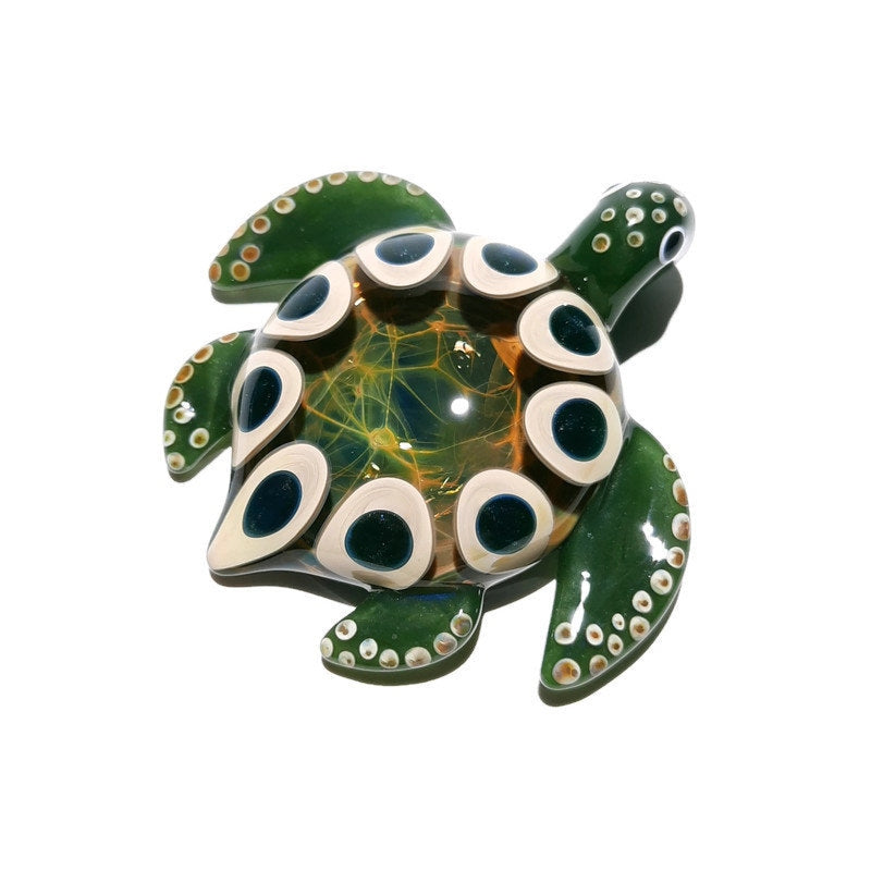 Blown Glass Turtle - Emerald Green Tribal - Pendant - Glass Art - Sea Turtle - Handmade - Unique Jewelry - Cute -Turtle Necklace -Gift Ideas