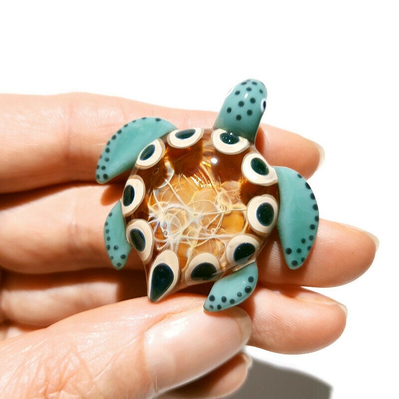 Blown Glass Turtle - Golden Waters Tribal - Pendant - Glass Art - Sea Turtle - Handmade - Unique Jewelry - Cute -Turtle Necklace -Gift Ideas