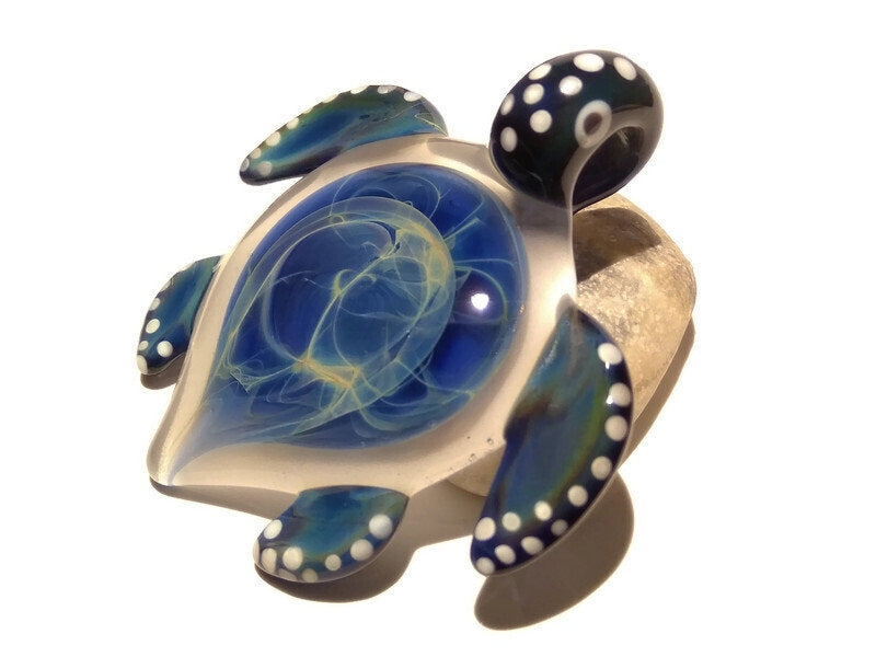 Rain Spirit Turtle Pendant - Glass Pendant - Glass Jewelry - Glass Art - Turtle - Blown Glass - Artist Signed - Details of Pure Silver