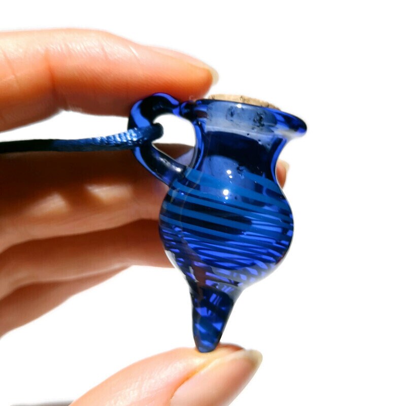 Cobalt Blue and Teal Pendant Jar Necklace Made from Boro/Borosilicate Glass - Fancy Bottle Pendant - Treasure Holder - The only one!