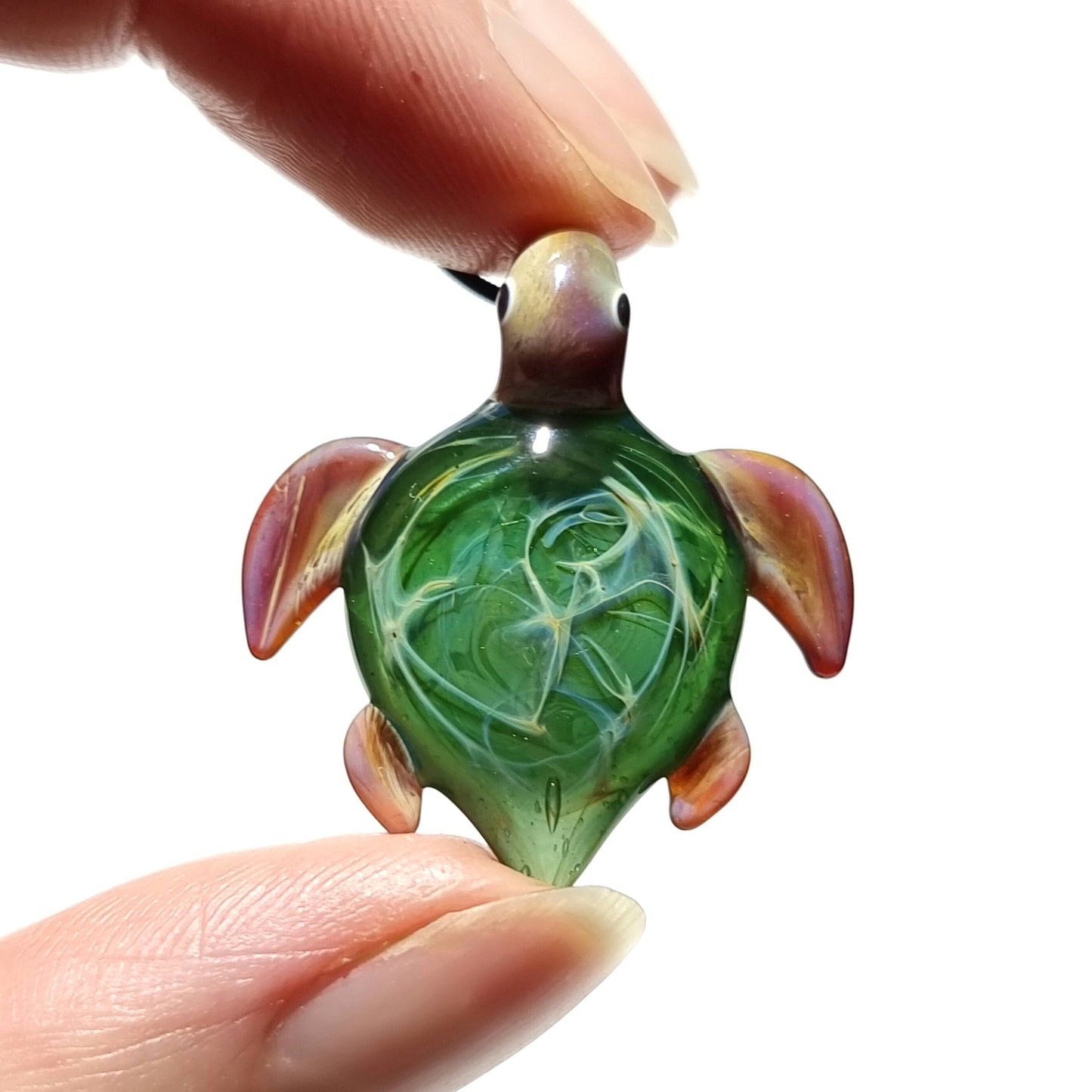 Miniture Water Fern Turtle Pendant - Glass Pendant -Glass Jewelry - Glass Art - Turtle -Blown Glass - Artist Signed - Details of Pure Silver