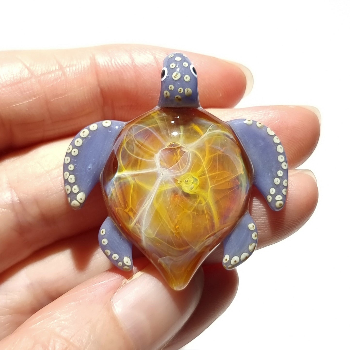 Glass Pendant - Sunset Gem Turtle - Sea Glass Jewelry - Glass Art - Turtle - Blown Glass - Artist Signed - Details of Pure Silver