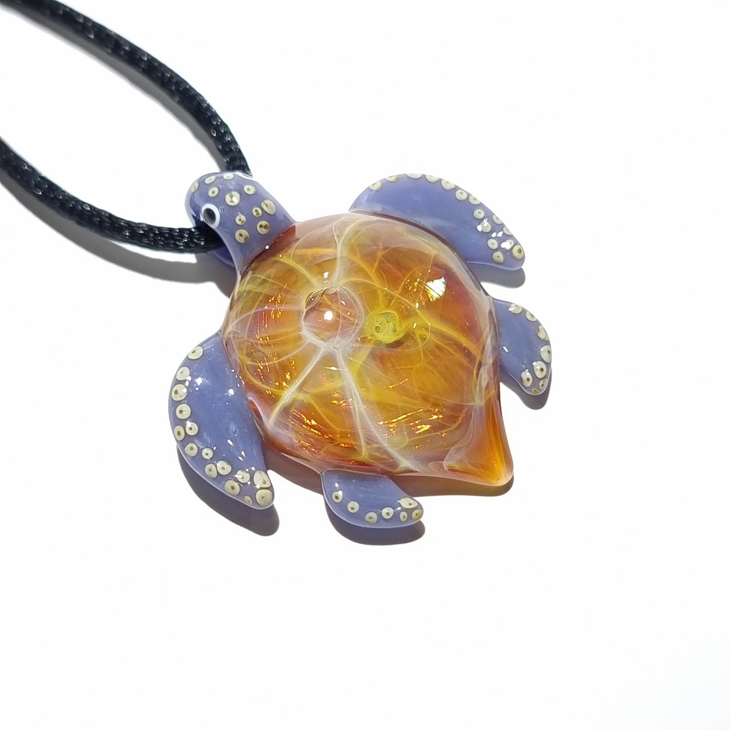 Glass Pendant - Sunset Gem Turtle - Sea Glass Jewelry - Glass Art - Turtle - Blown Glass - Artist Signed - Details of Pure Silver