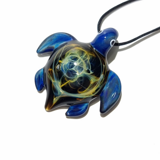 Glass Turtle - Baby Aurora Turtle Pendant - Glass Pendant - Glass Jewelry - Blown Glass - Artist Signed - Details of Silver