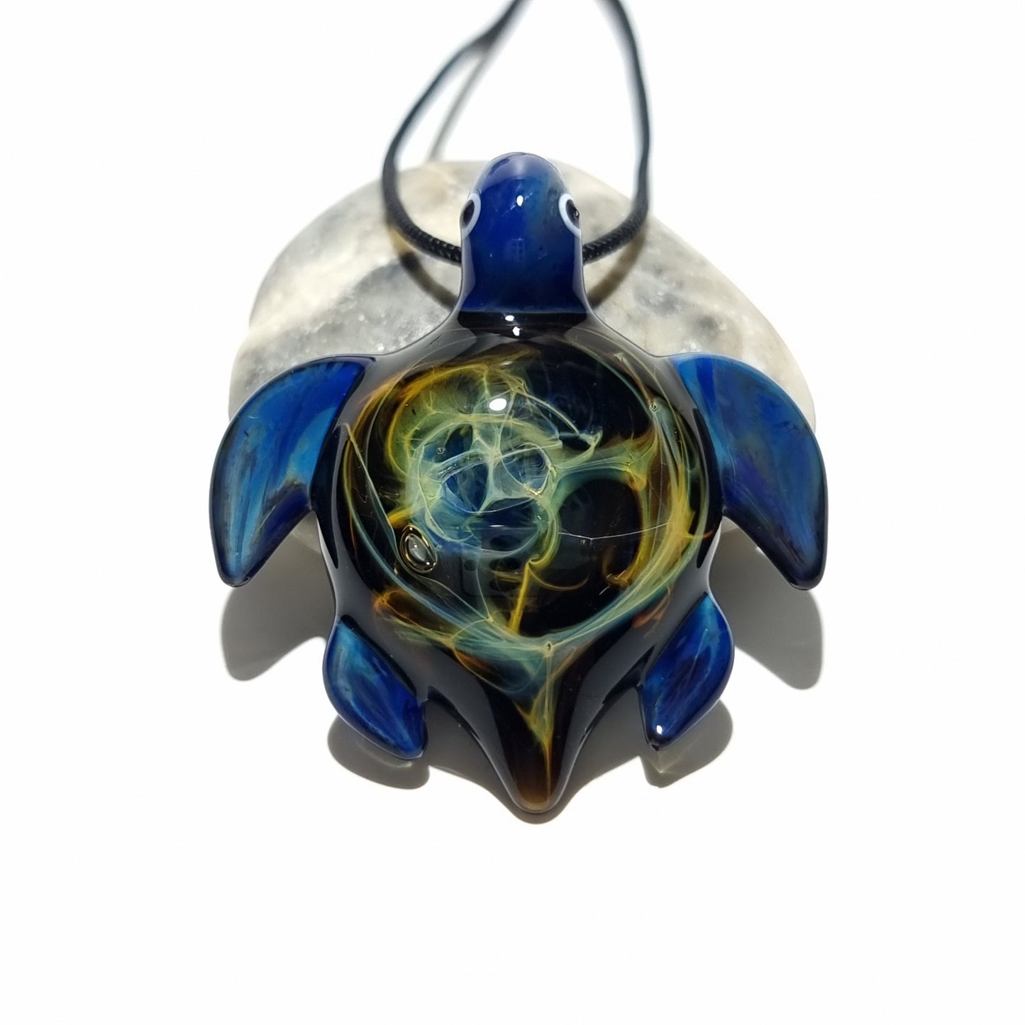 Glass Turtle - Baby Aurora Turtle Pendant - Glass Pendant - Glass Jewelry - Blown Glass - Artist Signed - Details of Silver