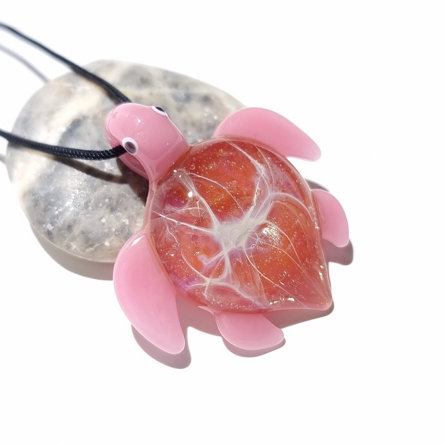 Sea Glass Turtle - Baby Pink - Turtle Pendant - Handmade - Glass Jewelry - Blown Glass - Gift for Her - Details of Silver & Gold