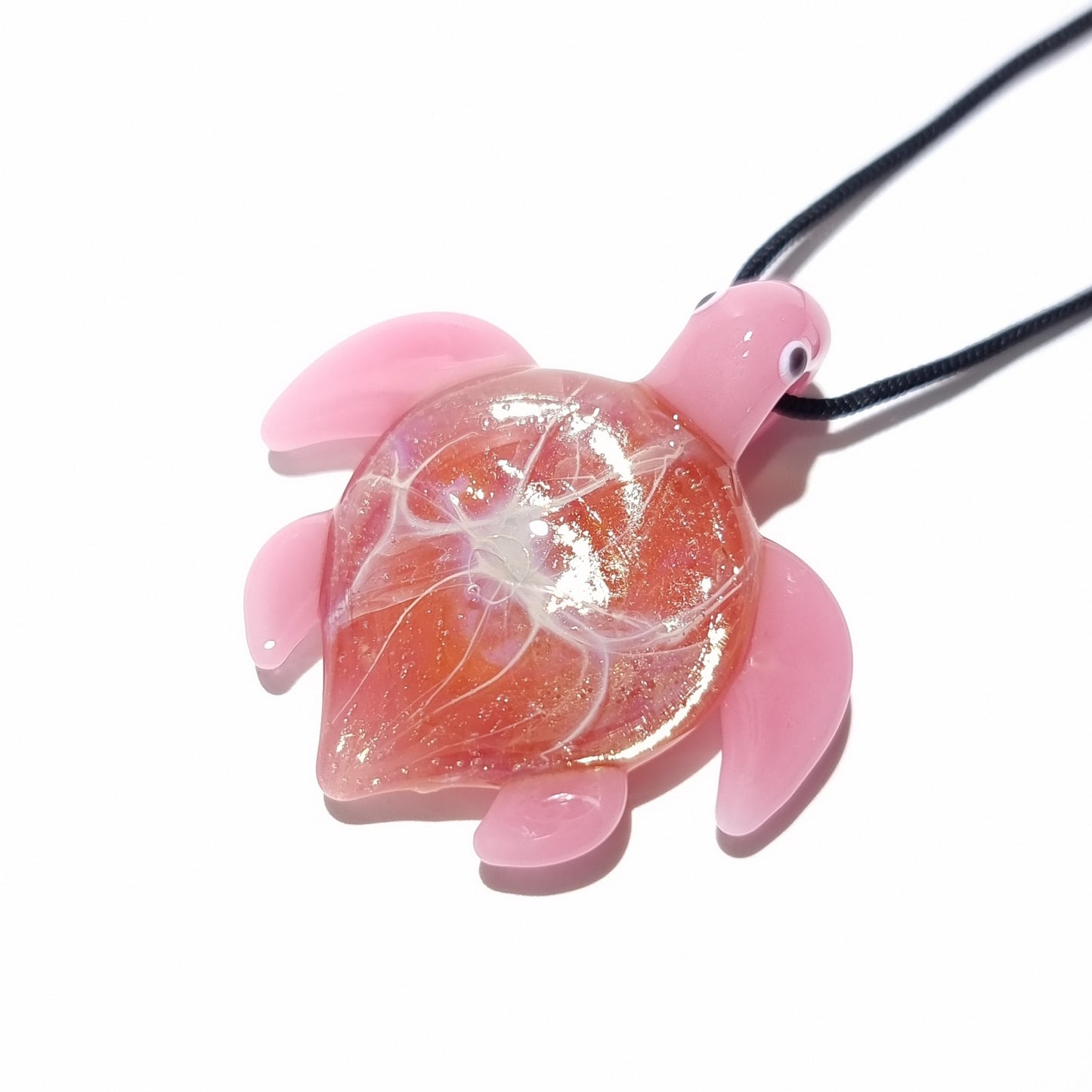 Sea Glass Turtle - Baby Pink - Turtle Pendant - Handmade - Glass Jewelry - Blown Glass - Gift for Her - Details of Silver & Gold