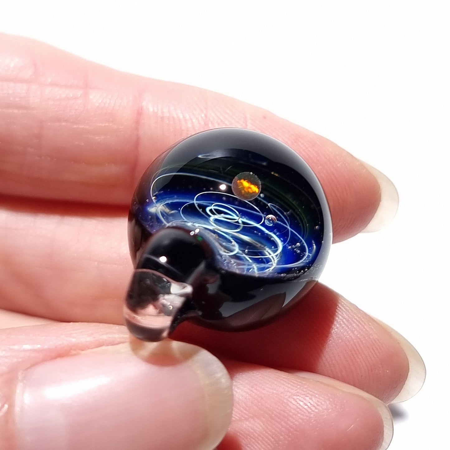 Space Glass Pendant - Black Planet Space Scene - Astronomy Gift - Space Jewelry - Necklace - Mini Galaxy - Heady Space Pendant - Opal Gift