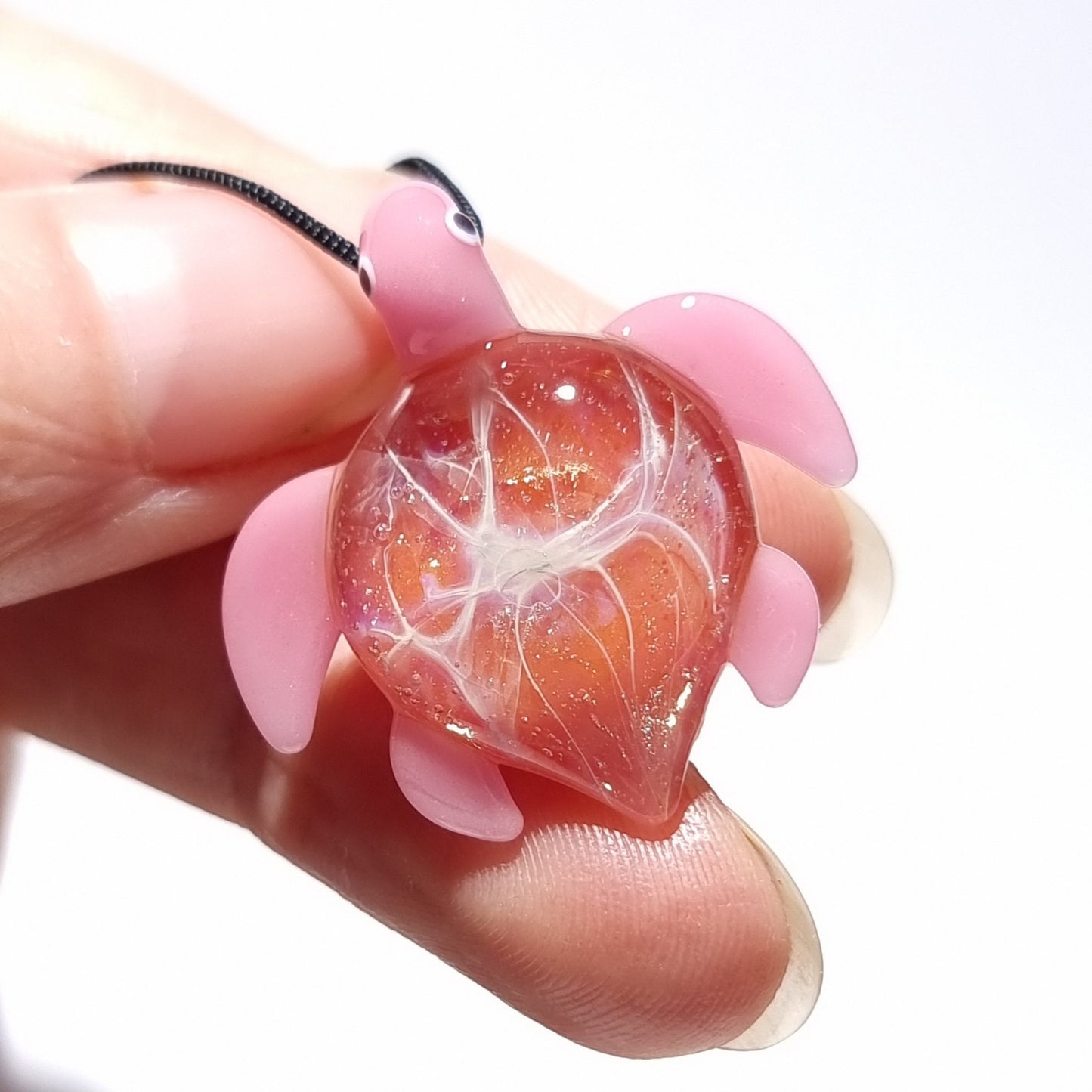 Sea Glass Turtle - Baby Pink - Turtle Pendant - Handmade - Glass Jewelry - Blown Glass - Gift for Her - Details of Silver & Gold