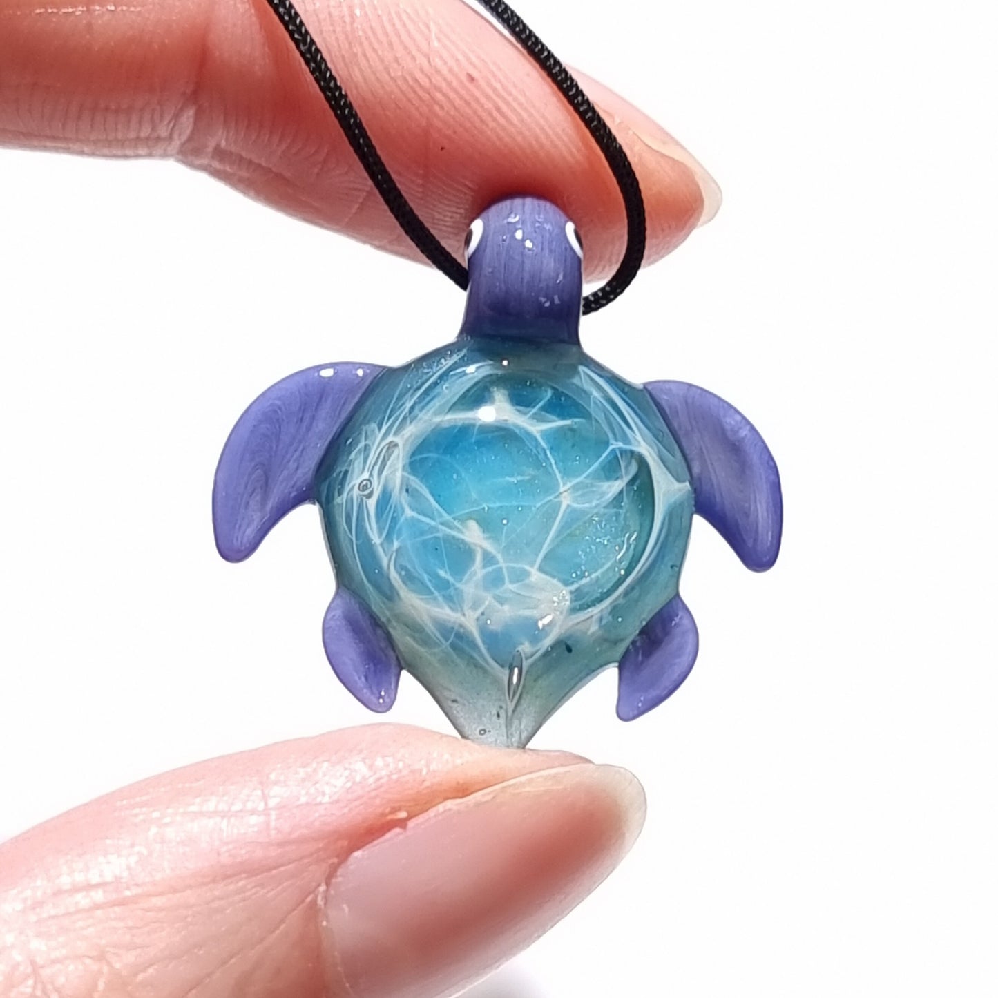 Glass Turtle - Baby Starburst Turtle Pendant - Glass Pendant - Glass Jewelry - Blown Glass - Artist Signed - Details of Silver