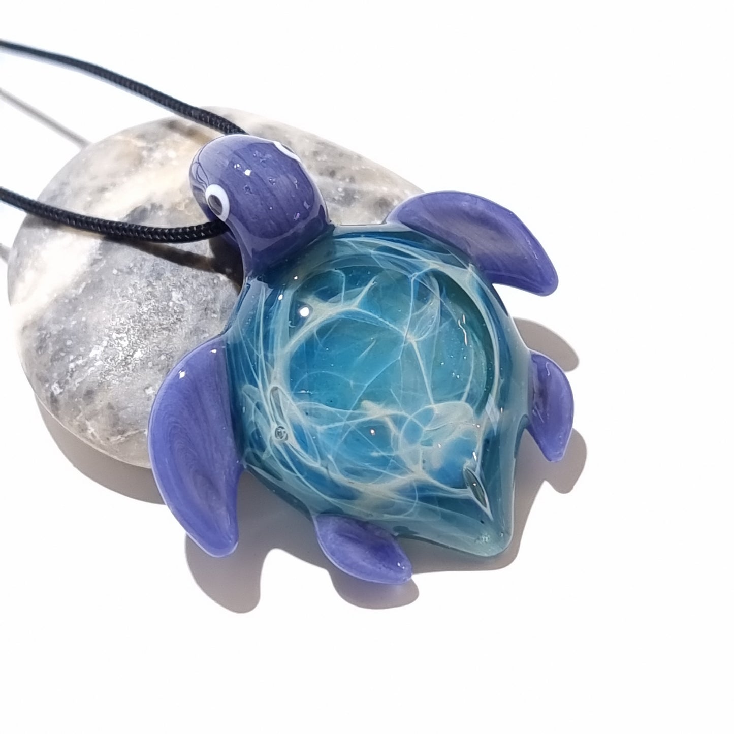 Glass Turtle - Baby Starburst Turtle Pendant - Glass Pendant - Glass Jewelry - Blown Glass - Artist Signed - Details of Silver