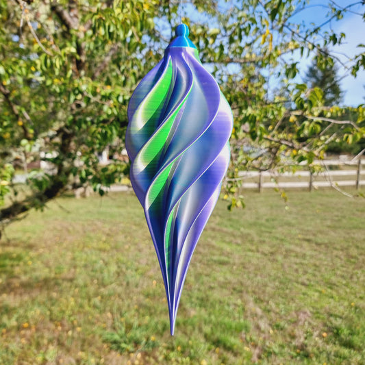 Large - Spiral Drop Spinner - Purple Yellow Blue - Garden Decoration - Length: 34cm/13.4"