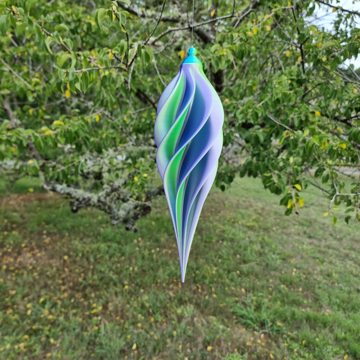 Medium Tall - Spiral Drop Spinner - Purple Yellow Blue - Garden Decoration - Length: 30cm/11.8"