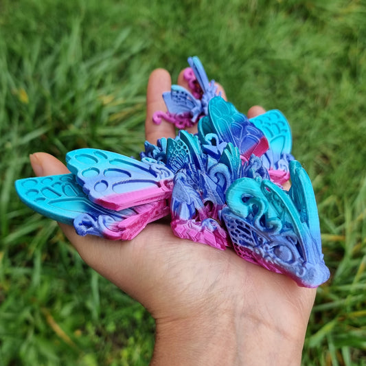 Butterfly Wing Dragon - 3D Printed Articulated Fantasy Creatures - 22cm Long 19cm Wing Span