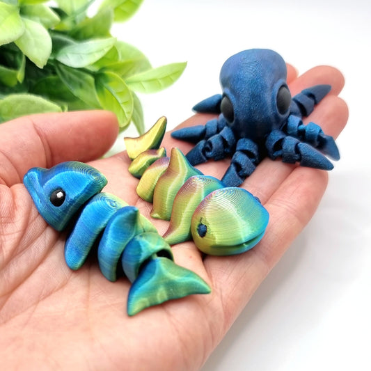 Ocean creature Minis - 3D Printed - Articulated Multi Colored Fidget Toy - Childrens Gifts