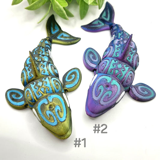 Orca Whale - 3D Printed - Articulated Multi Colored Fidget Toy - Beautiful Gifts - Māori Design