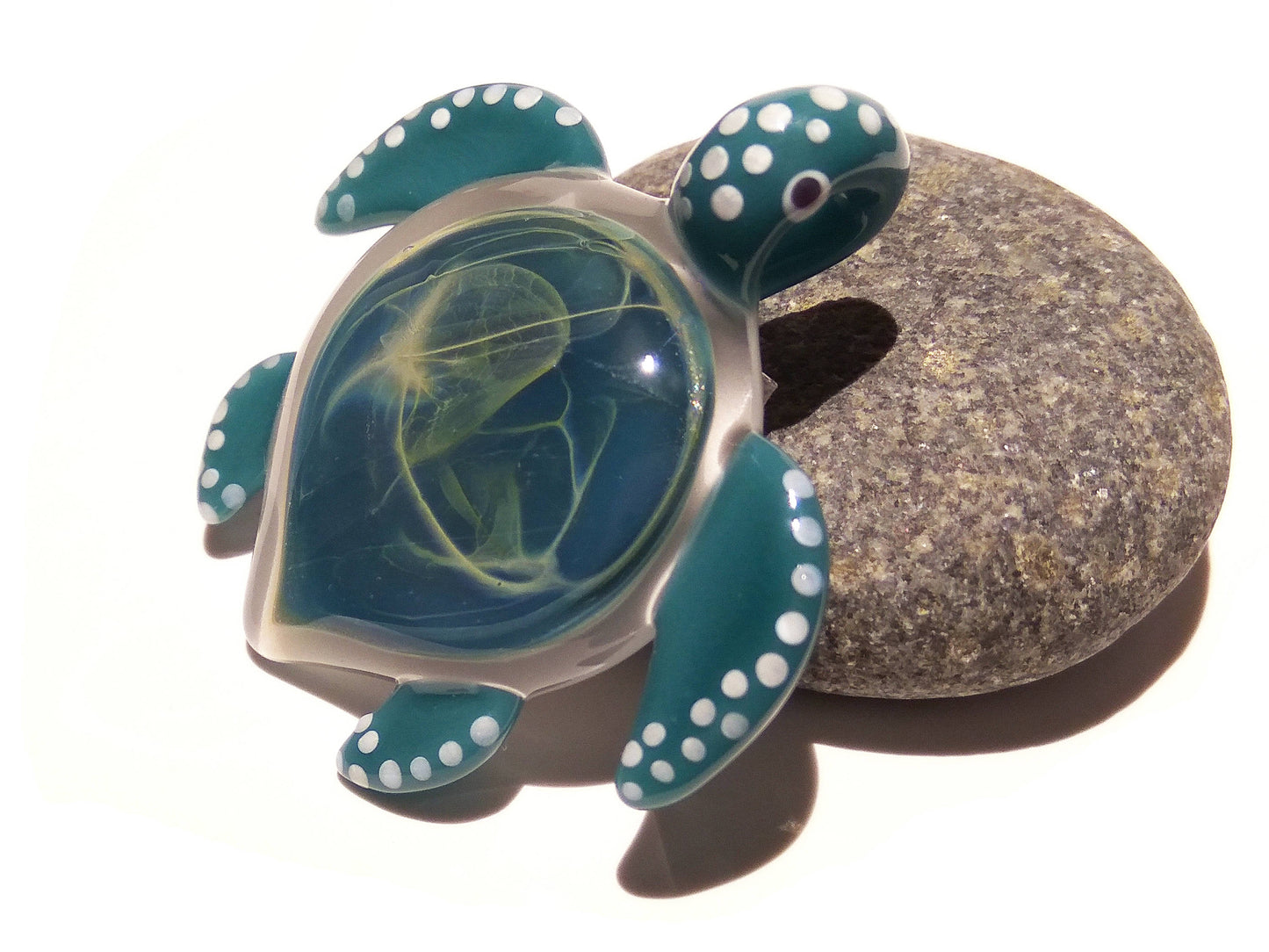 Star Galaxy Turtle Pendant - Glass Pendant - Glass Jewelry - Glass Art - Turtle - Blown Glass - Artist Signed - Details of Pure Silver