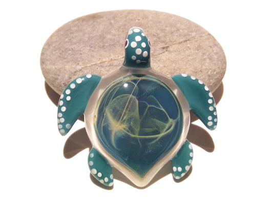 Star Galaxy Turtle Pendant - Glass Pendant - Glass Jewelry - Glass Art - Turtle - Blown Glass - Artist Signed - Details of Pure Silver