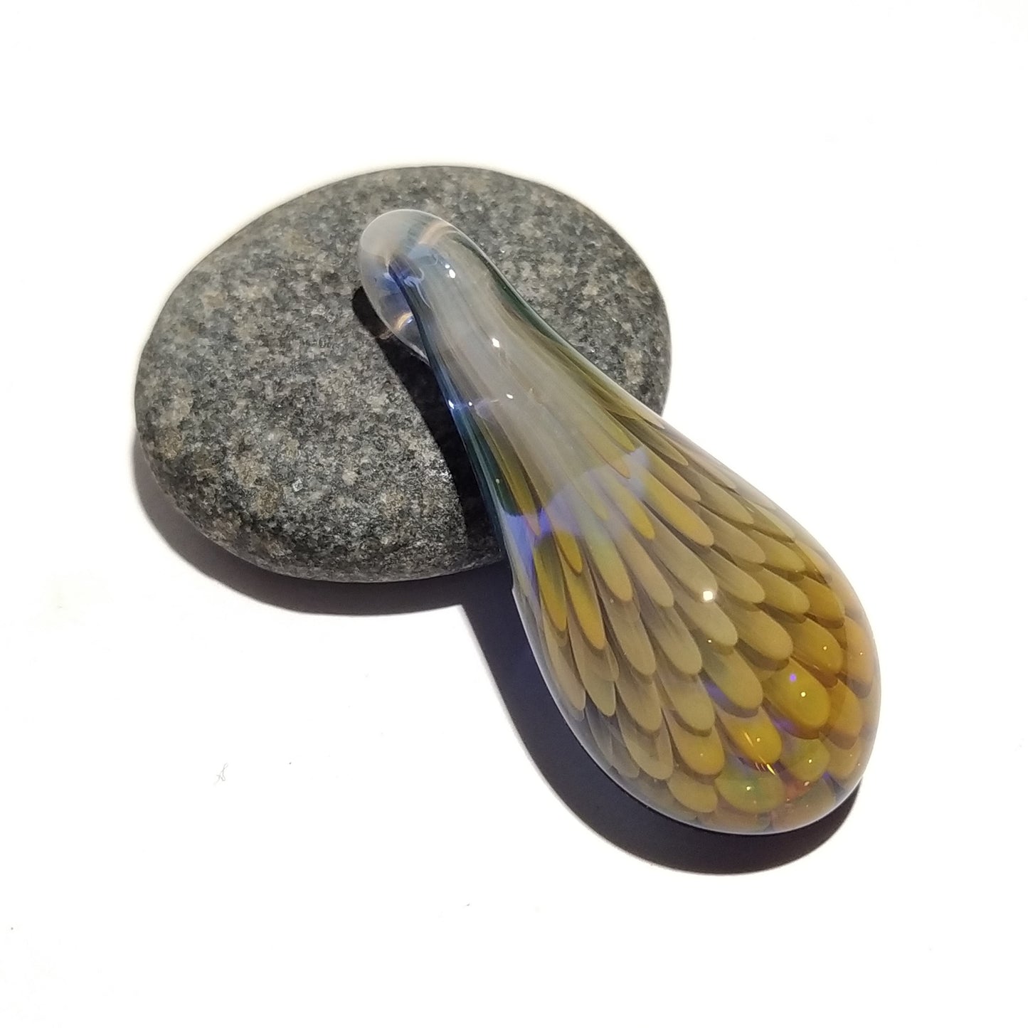 Feather & Flower Design- Handblown Jewelry - Unique Gift Glass - Creative Flocal Pendant - Teardrop Shape - Sunset Colors - 3D Glass Art