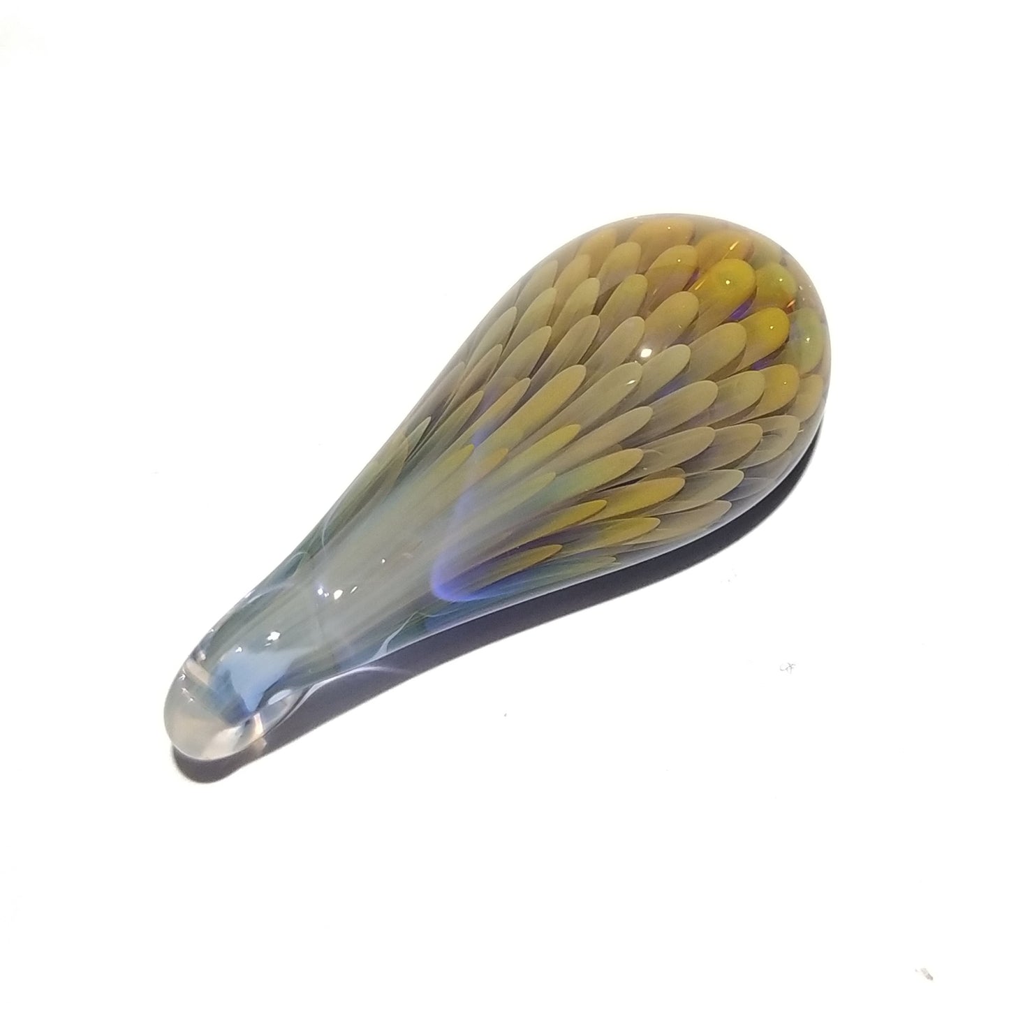 Feather & Flower Design- Handblown Jewelry - Unique Gift Glass - Creative Flocal Pendant - Teardrop Shape - Sunset Colors - 3D Glass Art