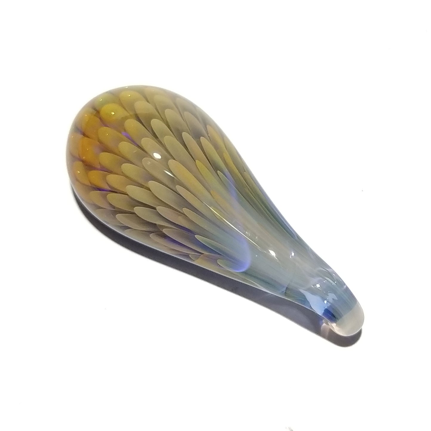 Feather & Flower Design- Handblown Jewelry - Unique Gift Glass - Creative Flocal Pendant - Teardrop Shape - Sunset Colors - 3D Glass Art