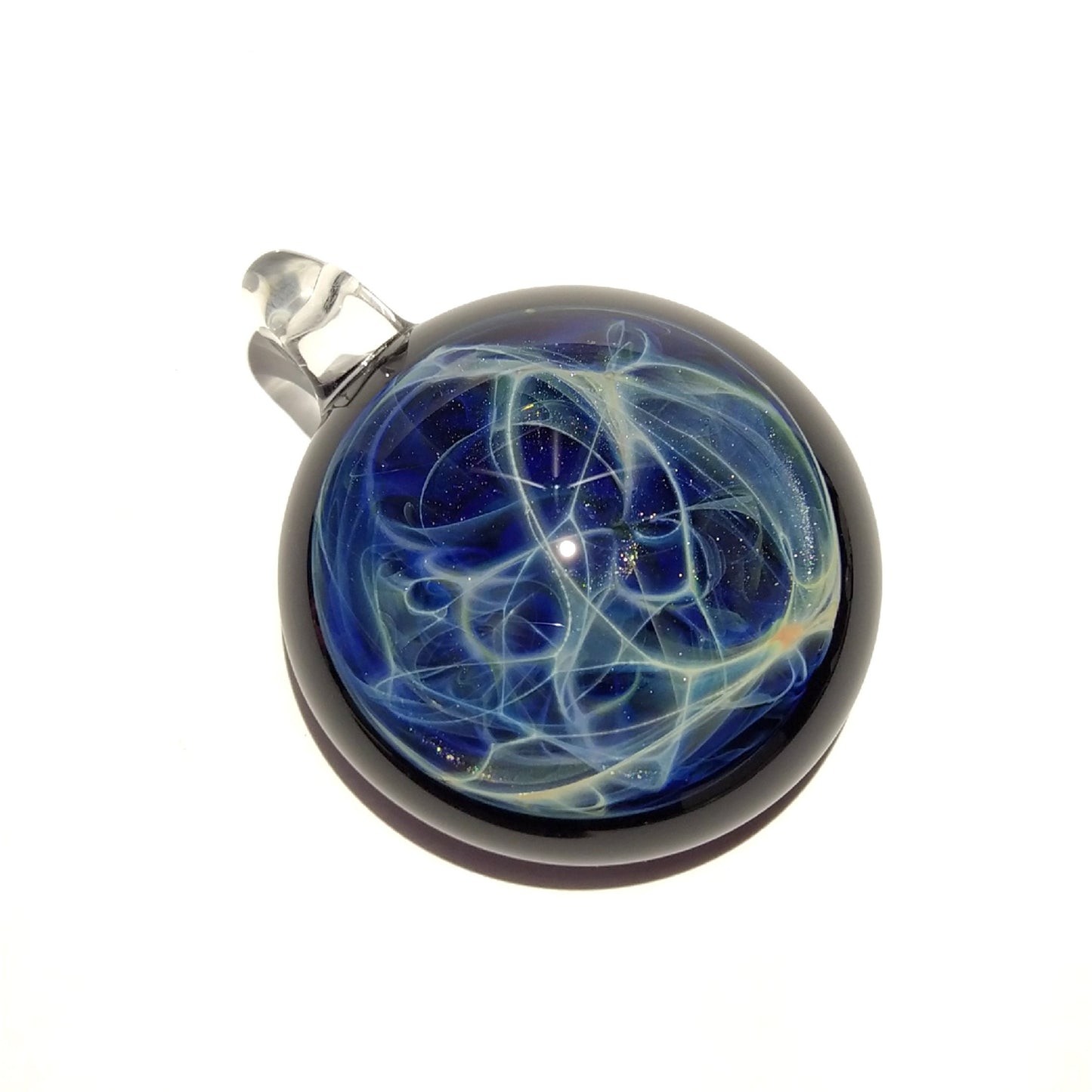 Aquatic Universe Pendant - Neuron Universe Filament Pattern - Hand Blown Glass Pendant - Glass Jewelry - Pure Silver - Free Shipping!
