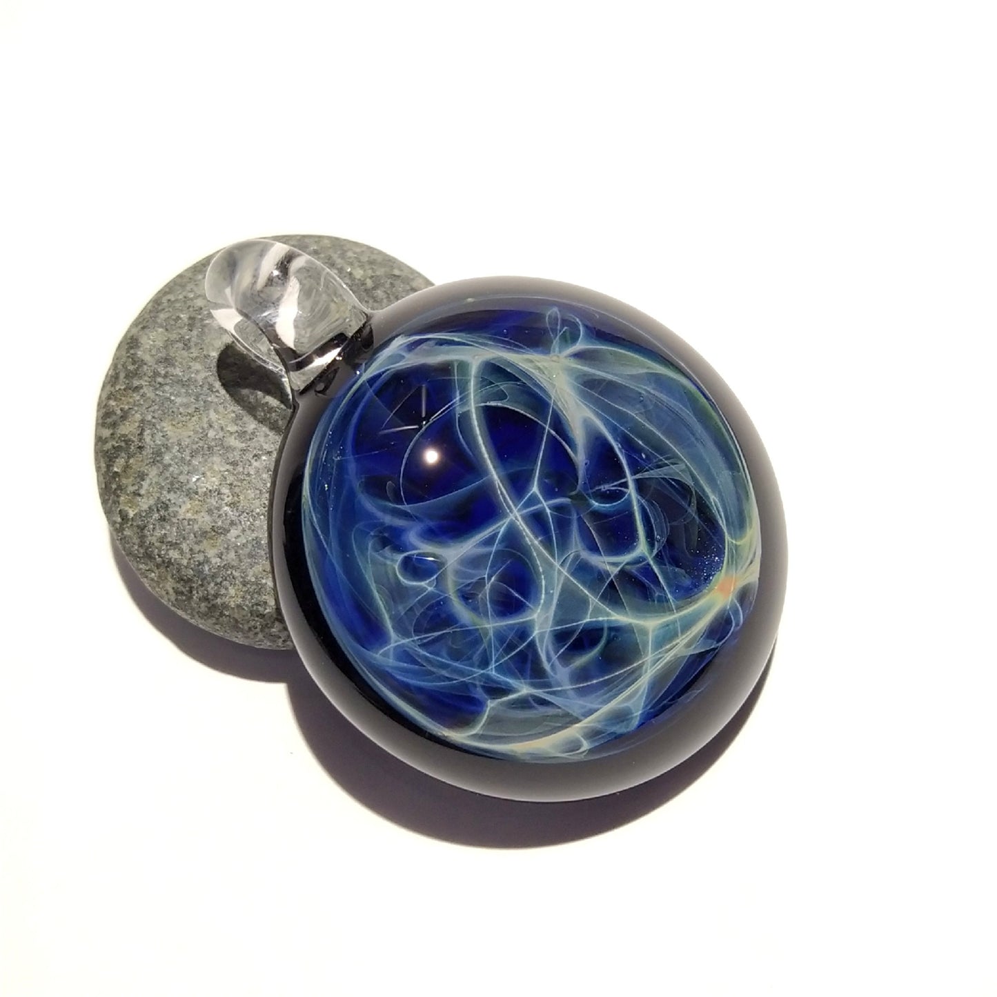 Aquatic Universe Pendant - Neuron Universe Filament Pattern - Hand Blown Glass Pendant - Glass Jewelry - Pure Silver - Free Shipping!