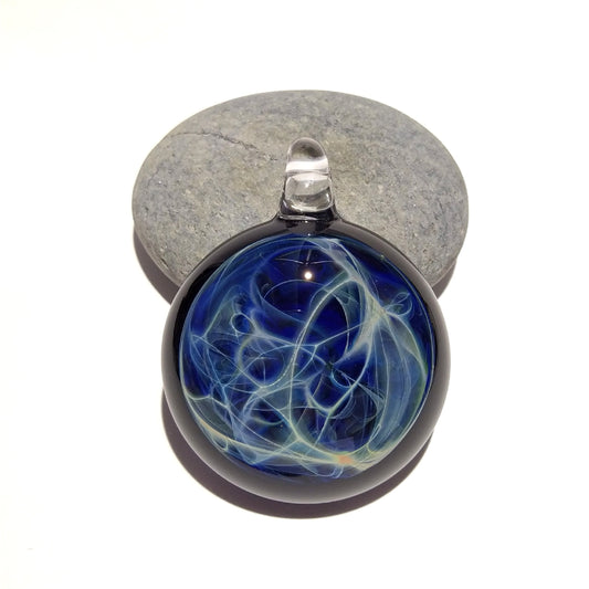 Aquatic Universe Pendant - Neuron Universe Filament Pattern - Hand Blown Glass Pendant - Glass Jewelry - Pure Silver - Free Shipping!