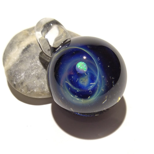 NEW! Blown Glass Pendant -Infinite Stars -Opal -Space -Neurology Gift -Trending Art -Science Jewelry -Best Seller -Necklace -Neuroscience