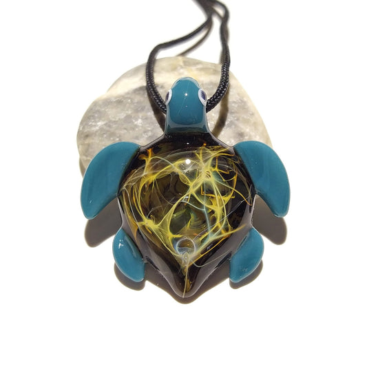 Glass Jewelry - Mystical Jem Mini Turtle Pendant - Glass Art - Blown Glass - Handmade - Unique Jewelry - Boro Pendant - Universe Filament