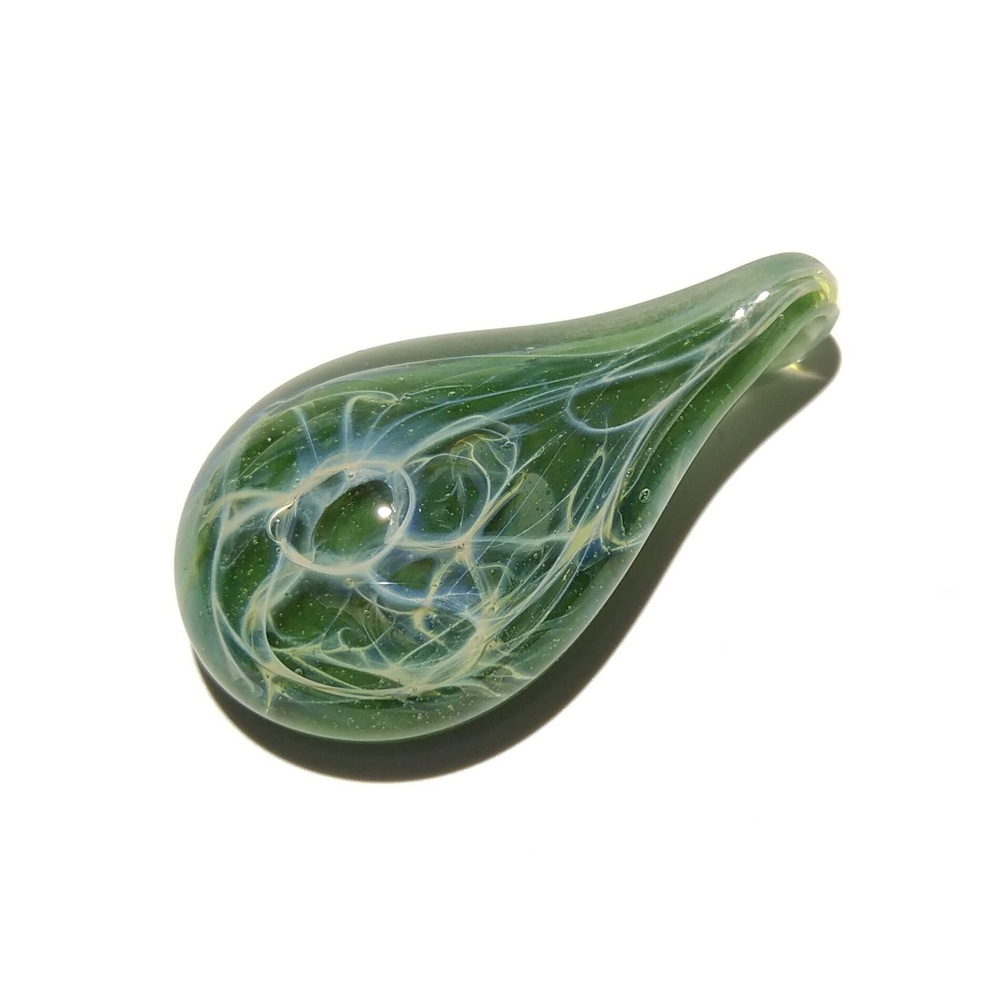 Water Drop Pendant, Green Teardrop Glass, Blown Glass Pendant, Web Necklace, Hipster Necklace, Anniversary Gift, Free Shipping