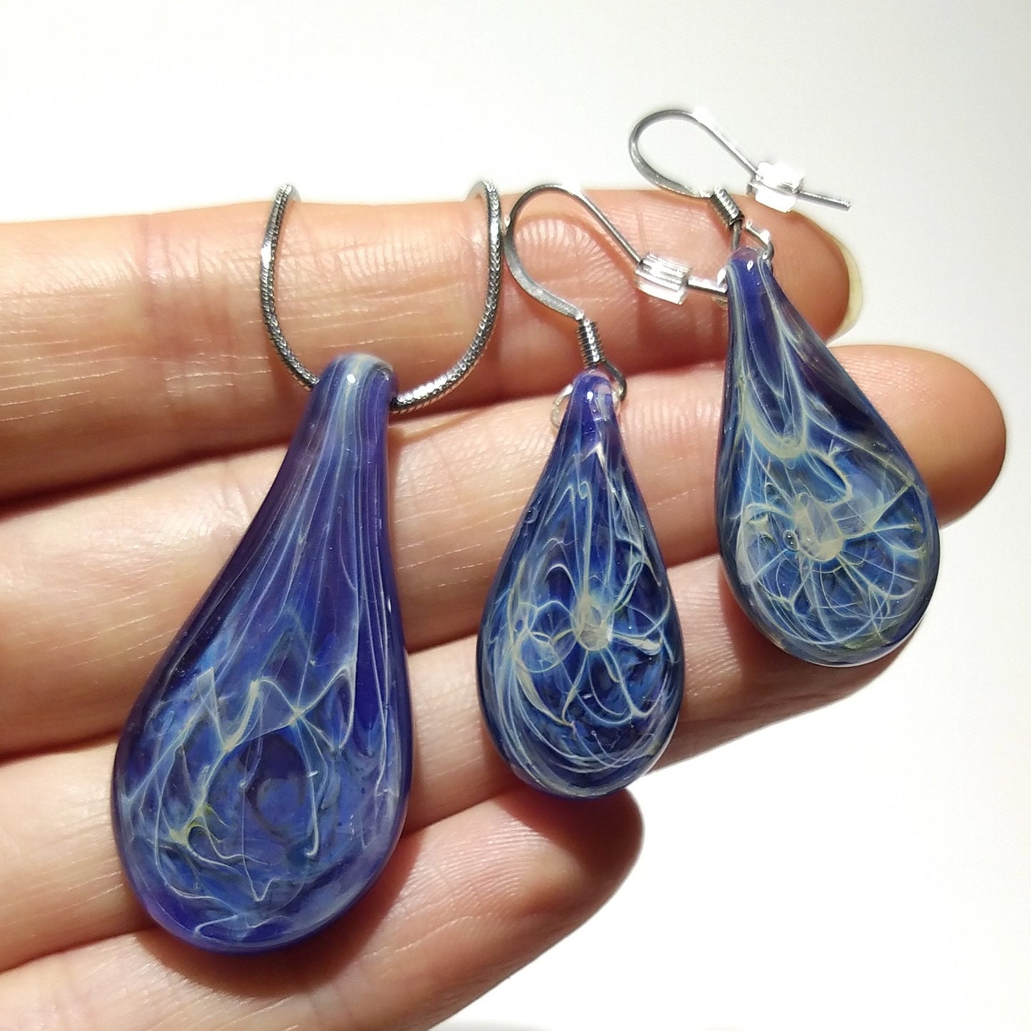 Purple Amethyst Teardrops -Glass Necklace & Earring Set -Perfect Gift -Trending Jewelry -Handmade Glass -Raindrops - Blown Glass