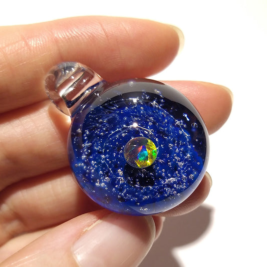 Blown Glass Pendant - Little Sun Space Scene - Neurology Gift - Trending Art - Science Jewelry - Best Seller -Necklace -Neuroscience -Opal