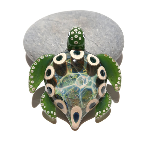 Blown Glass Turtle - Jade Green Tribal - Pendant - Glass Art - Sea Turtle - Handmade - Unique Jewelry - Cute -Turtle Necklace -Gift Ideas