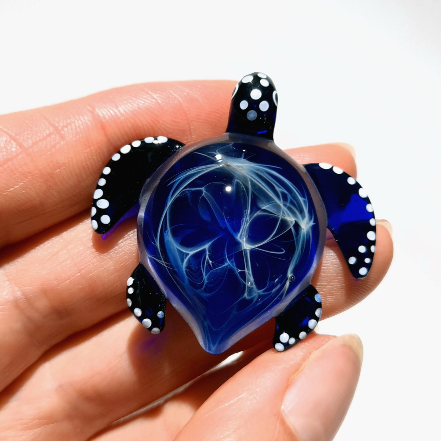 Blue Treasure Turtle Pendant - Glass Pendant - Glass Jewelry - Glass Art - Turtle - Blown Glass - Artist Signed - Details of Pure Silver