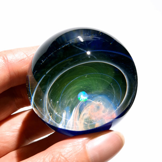 Cosmic Space Ball - Glass Art - White Fire Opal Planet - Galaxy - Universe - Blown Glass - Decor - Handmade Gift - Night Sky - Stars