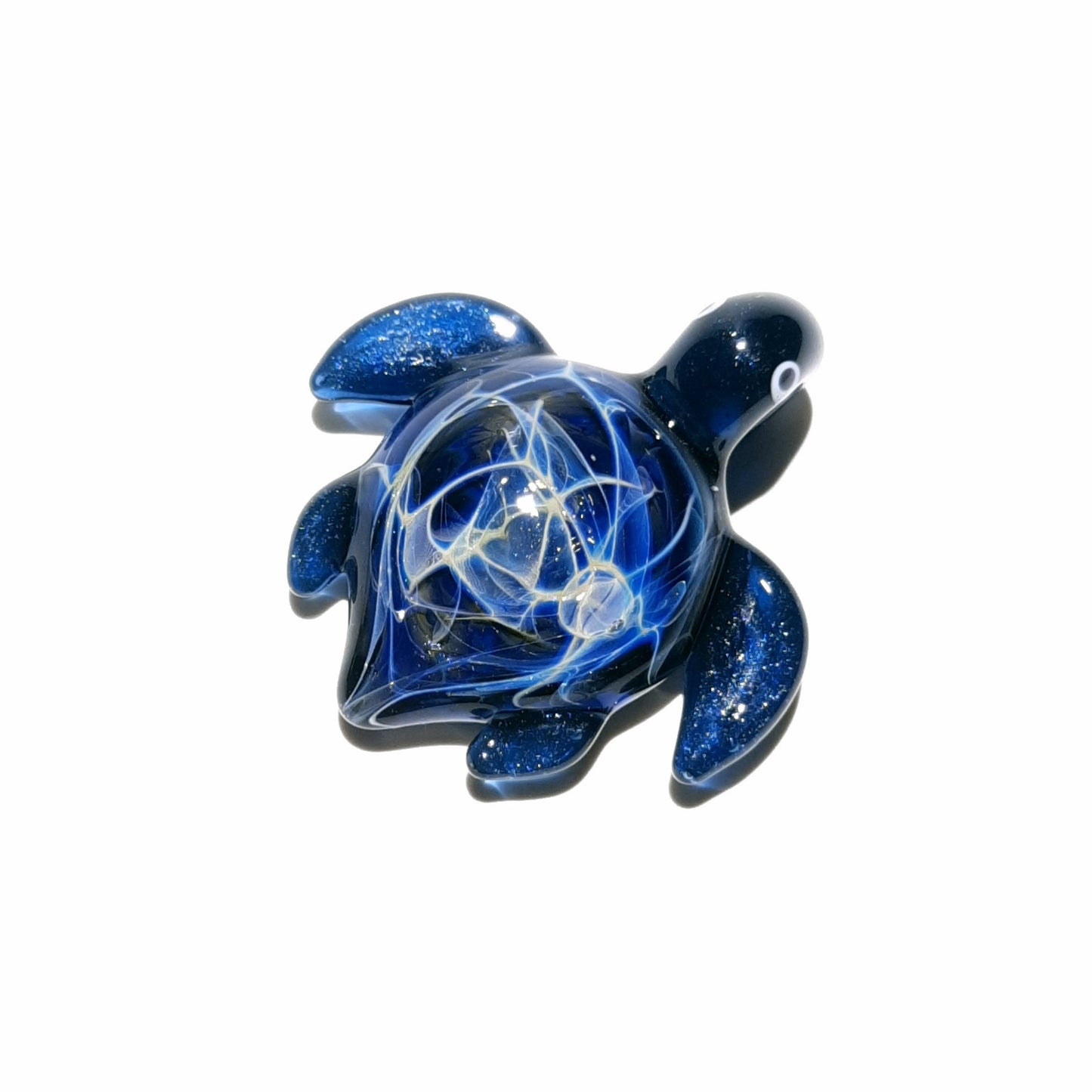 Glass Turtle - Baby Midnight Starburst Turtle Pendant - Glass Pendant - Glass Jewelry - Blown Glass - Artist Signed - Details of Silver